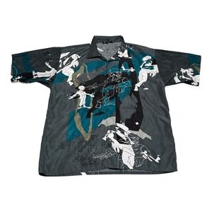 Vintage Check-In Y2K Hip Hop Multicolor Casual Button Up Shirt Mens XL Oversized